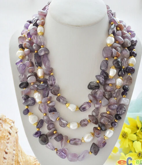 

4row avender original s stone white baroque PEARL NECKLACE
