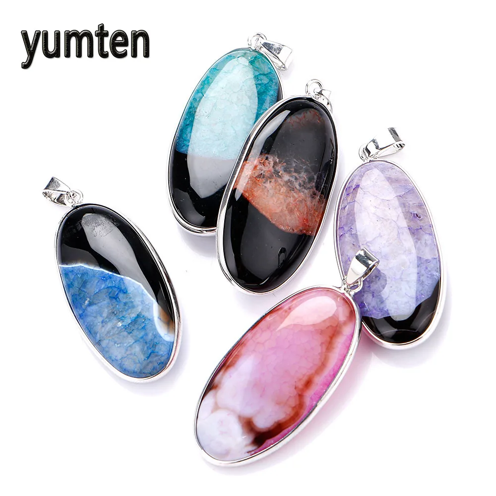 

Yumten Crystal Necklace Oval Pendant Silver Men Jewelry Women Perfume Pendant Natural Gemstone Collares Mujer Choker Bijoux Gift