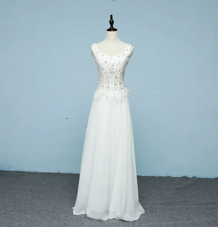 

Hot~Charming and Sexy Spaghetti Strap V-neck Transparent Embroidery Flowers High Slit Wedding Dress 1161