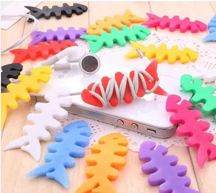 

New Stylish High Quality Fish Bone Silicone Auto Cable Cord Wire Organizer Bobbin Winder Smart Wrap For Headphone Earphone