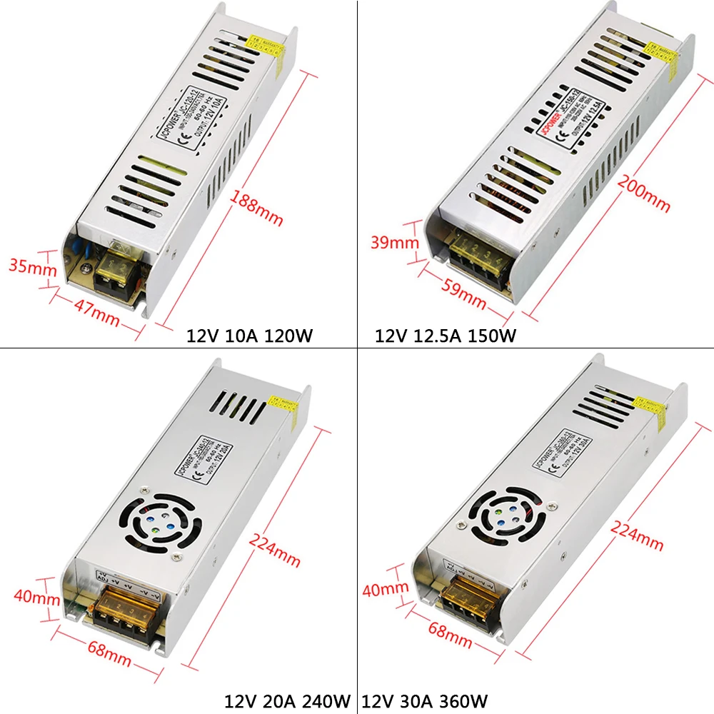 DC 12 В 5A/8.5A/10A12.5A/15A/16.5A/20A/30A длинный тонкий световой трансформатор Светодиодная