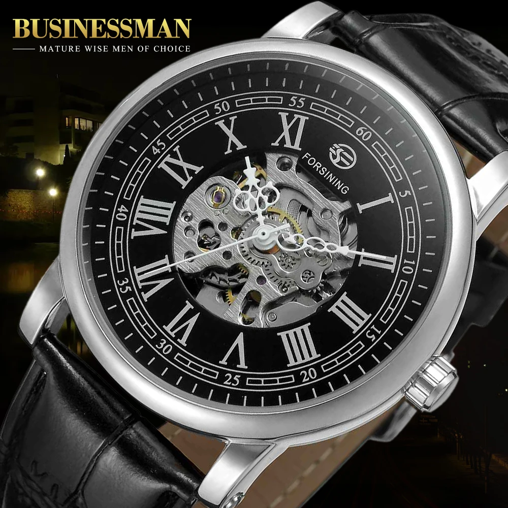 

Forsining Men's New Automatic Skeleton Transparent Dial Leather Strap Wrist Watch FSG8051M3S13