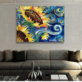 

100% handpainted Modern Flowers Painting Still Life Sunflower Van Gogh Style Wall landscape painting For Living Room Home Decor
