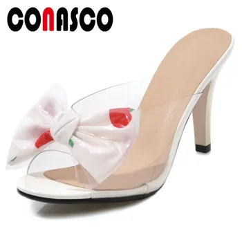 

CONASCO Women Summer Fashion Sandals Thin High Heels Butterfly Knot Decoration Sweet Sandals Fashion Summer Slippers Shoes Woman
