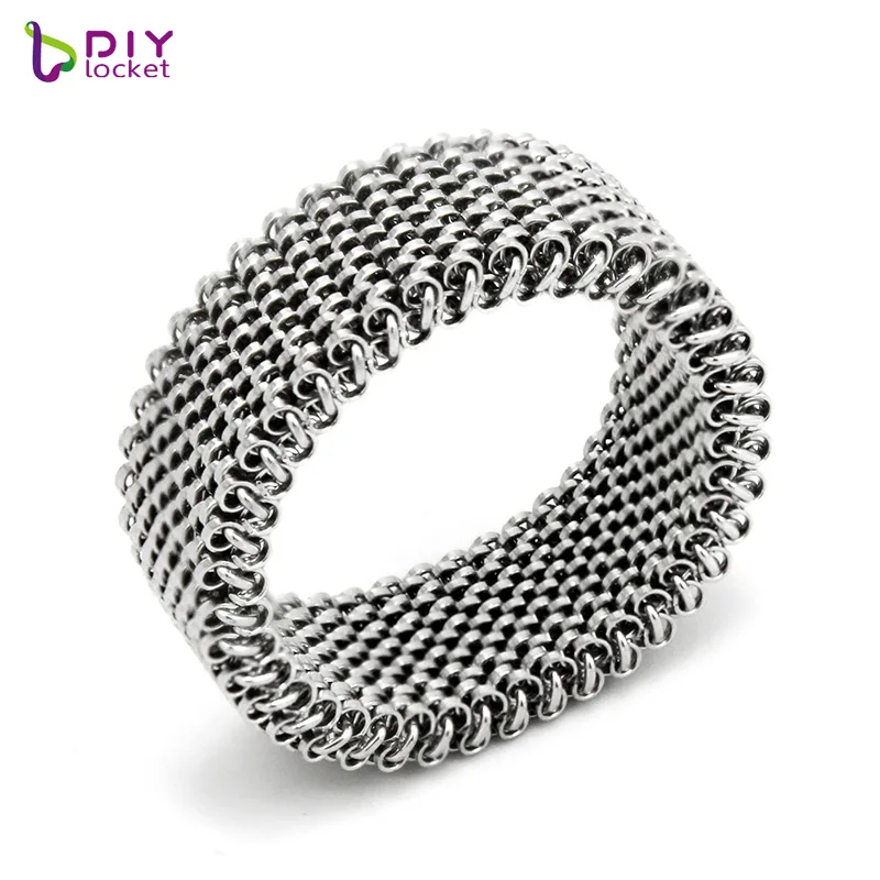 

10pcs/lot Wholesale 8# Fashion Silver Color Stainless Steel Stretchable Mesh Ring LSBR056