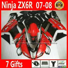customize fairing bodywork for 07 08 Kawasaki ZX6R black red motorbike fairings kits 2007 2008 ZX-6R DF98