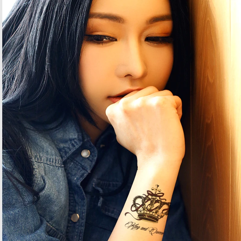 

1Pcs Crown Tattoos Waterproof Temporary Tattoo Stickers for Female Metallic Tattoos Body Art 3D Transfer Stickers Faux Tatouage