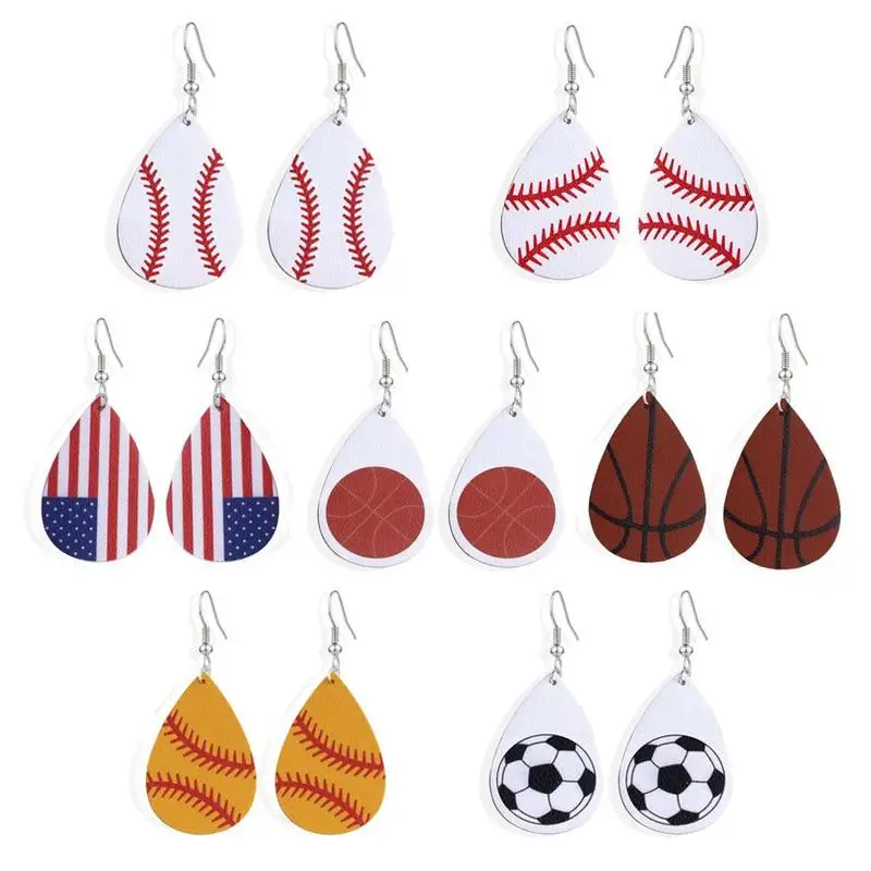 

Personality Trend Flag Football Teardrop Hook Type Earrings Drop-shaped PU Leather Ear Jewelry Special Fashion Cloth Accessories