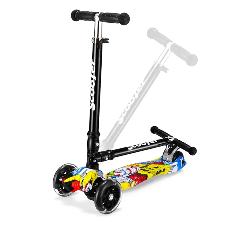 

graffiti hyun train balance children mini sooter funny kids kick playing toy with 4 flashing pu wheel folding portable bicycle