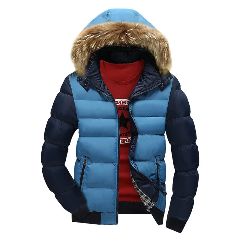 Модная зимняя мужская куртка с меховым воротником и капюшоном, мужская верхняя одежда, Классическая простая теплая парка, мужская куртка