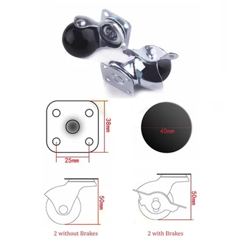 

4Pcs 1.5" Ball Caster Wheel Furniture Swivel Caster Castor With Top Plate office chair 2 Brakes