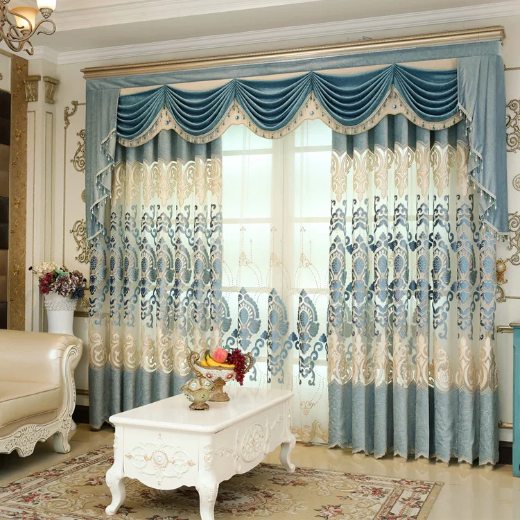 

European Curtains for Living Room Luxury Valance Screen Blinds Embroidered Velvet Villa Tulle Curtains for Bedroom Fabric Custom