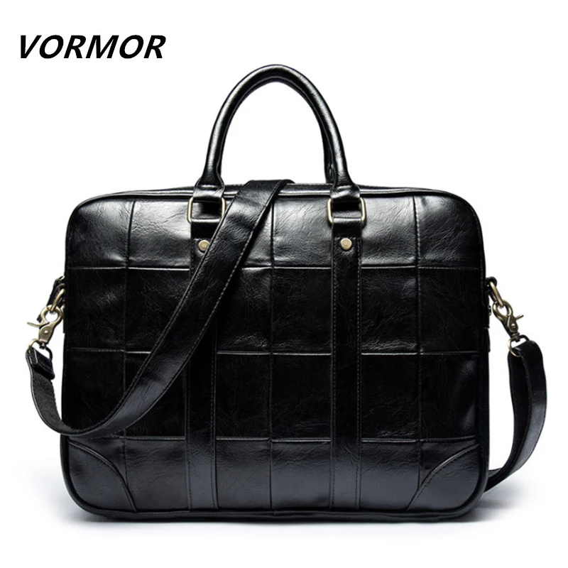 

VORMOR Fashion Leather Handbags Patchwork Men Tote Bag Men's Briefcase For 14'' Laptop Male Shoulder Bag
