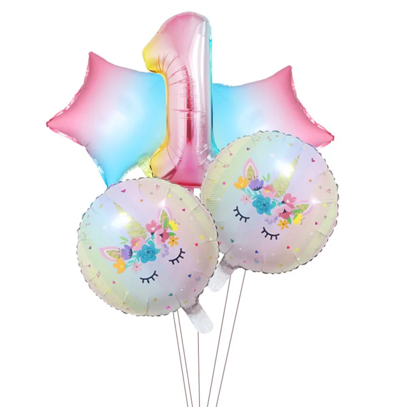 

5pcs/set Cartoon unicorn Foil balloon 32 inch Gradient Color Number balloon baby shower kids 0~9 birthday decor wedding balloon