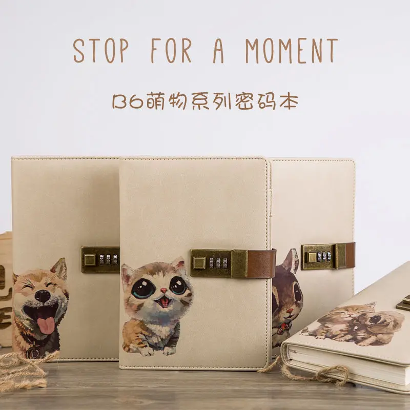 

Coloffice Cute Cartoon Animals Diary Password Student Notebook Office School For Drawing Painting Notepad Lock B6 Notebooks 1PC