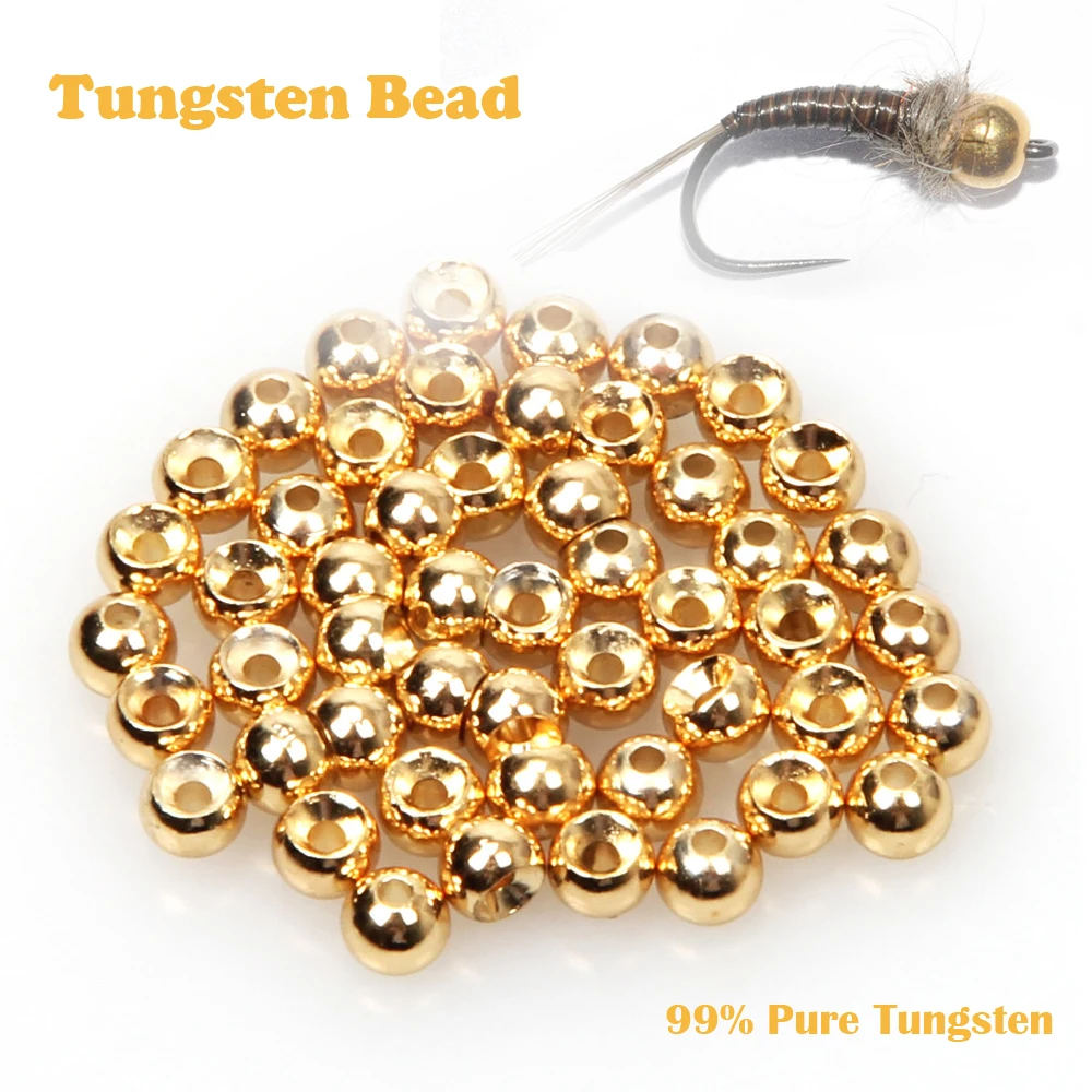 50/100pcs Tungsten Fly Tying Beads Gold Fly Fishing Nymph Head Ball Beads 