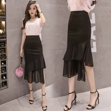 Новые осенние женские длинные юбки в Корейском стиле, модные шифоновые Лоскутные асимметричные юбки, женские сексуальные Облегающие юбки с высокой талией