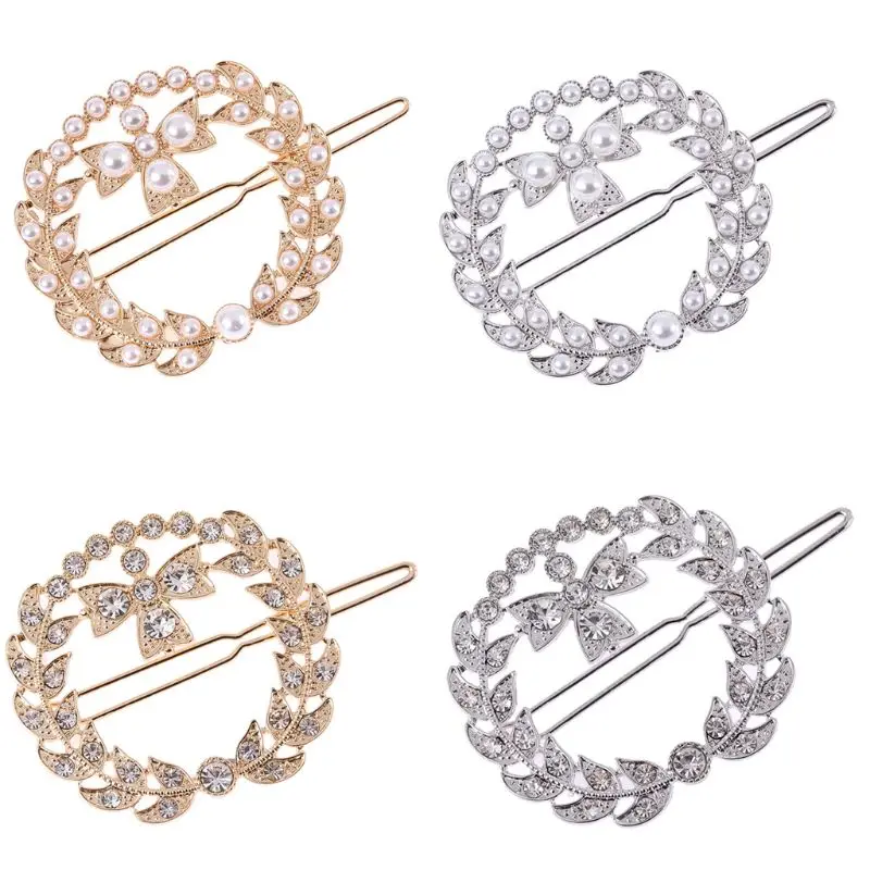 

Women Girls Hollow Retro Leaf Wreath Angel Hair Clips Faux Pearl Rhinestone Fashion Ponytail Hairpins Metallic Luxury Barrettes