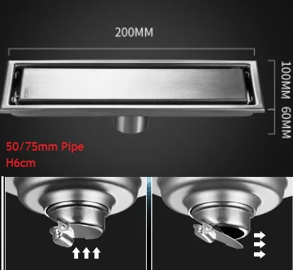 304 Stainless Steel Linear Shower Floor Drain Conceal Rectangle Triangle Corner Tile insert Grate Strainer Black Deodorant - Цвет: Brush 20cm