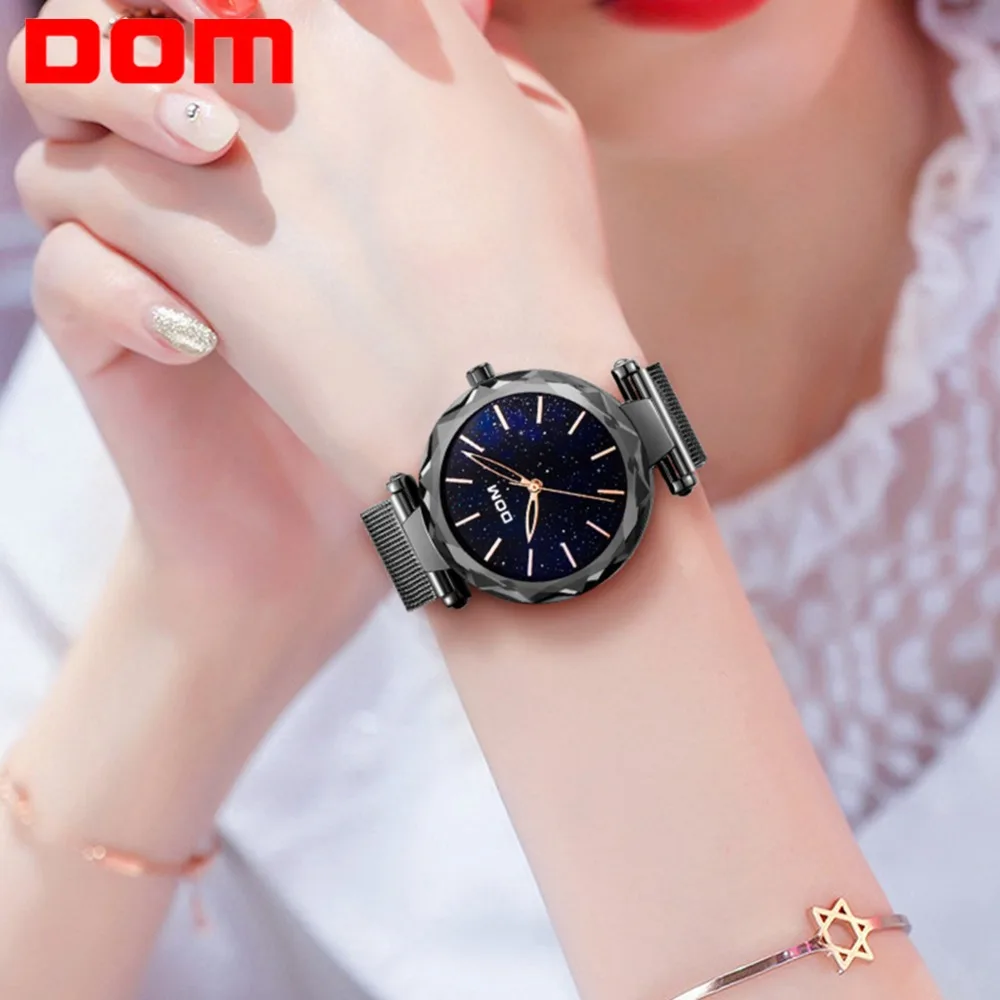 

DOM Brand Watch Women Waterproof Watches Fashion Creative Design Black Watch Female Wristwatch Starry Sky Watch Hot G-1244BK-1M