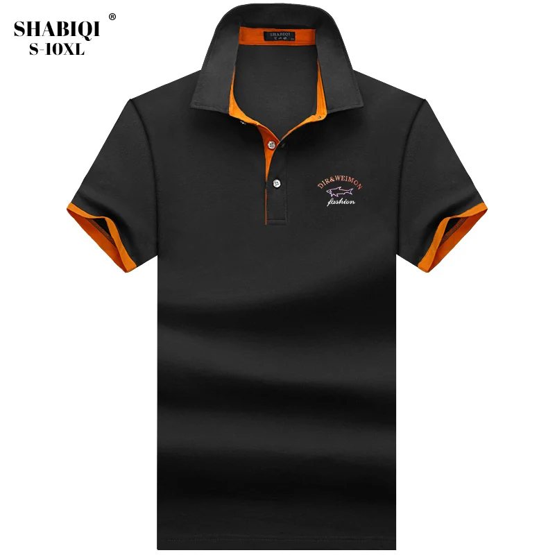 SHABIQI брендовая одежда, новая мужская рубашка поло, мужская деловая и повседневная однотонная мужская рубашка поло, дышащая футболка-поло с коротким рукавом, S-10XL - Цвет: black