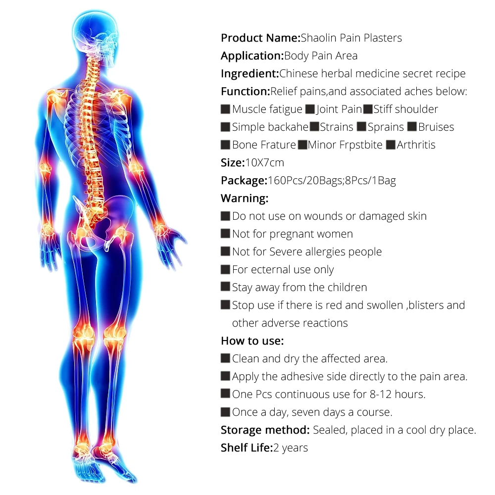 160 шт/20 мешков шаолин медицинская штукатурка телесная боль обезболивающая повязка для спины колено боль в плечах китайский Medecine патч
