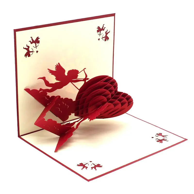 3D Cupids Love Hearts Valentine's Day Handmade Greeting Cards 3D POP Up