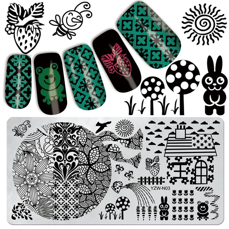 

LCJ 1 PC 12*6CM Mixed Design Stainless Steel Nail Art Stamping Plates Rectangular Image Template DIY Manicure Stencils Tools
