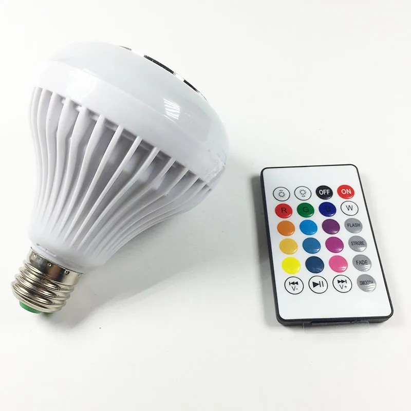 

E27 RGBW RGB Bulb Music Playing Smart Wireless Bluetooth Speaker Dimmable LED Bulb Light Lamp with 24 Keys Remote Control