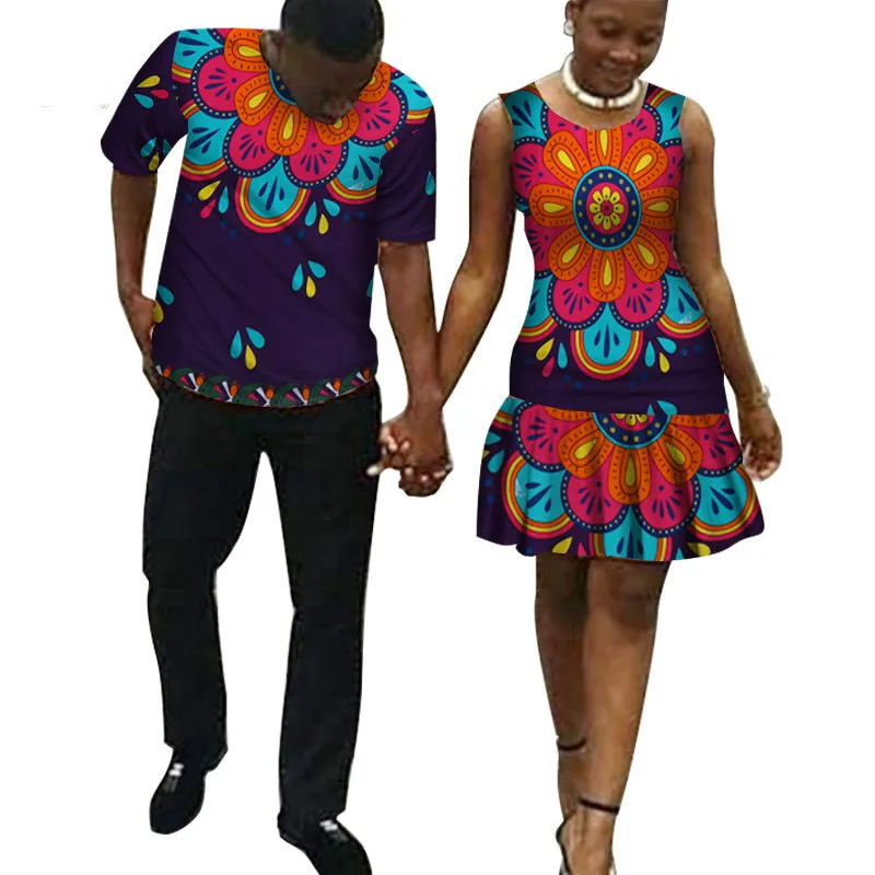 

2 Piece Set African Dashiki Print Couple Clothing for Lovers Men Shirt Tops and pant women dress causal Fashion WYQ49