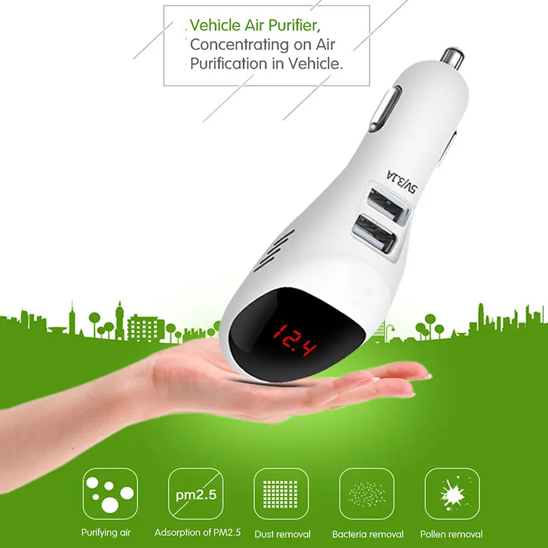 Dual USB Car Air Purifier Charger USB Portable for Current Digital Display