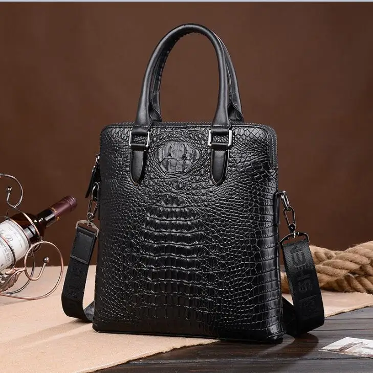 Модный бренд Prius, мягкая кожаная мужская сумка, тканый портфель с узором, модная сумка на плечо - Цвет: Черный