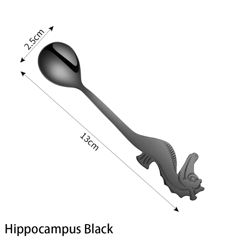 1 шт. рыбы Hippocampus Дельфин КИТ пуховая суповая из нержавеющей стали ложки китайский десерт чай кофе ложки столовые приборы Прямая поставка - Цвет: Hippocampus Black