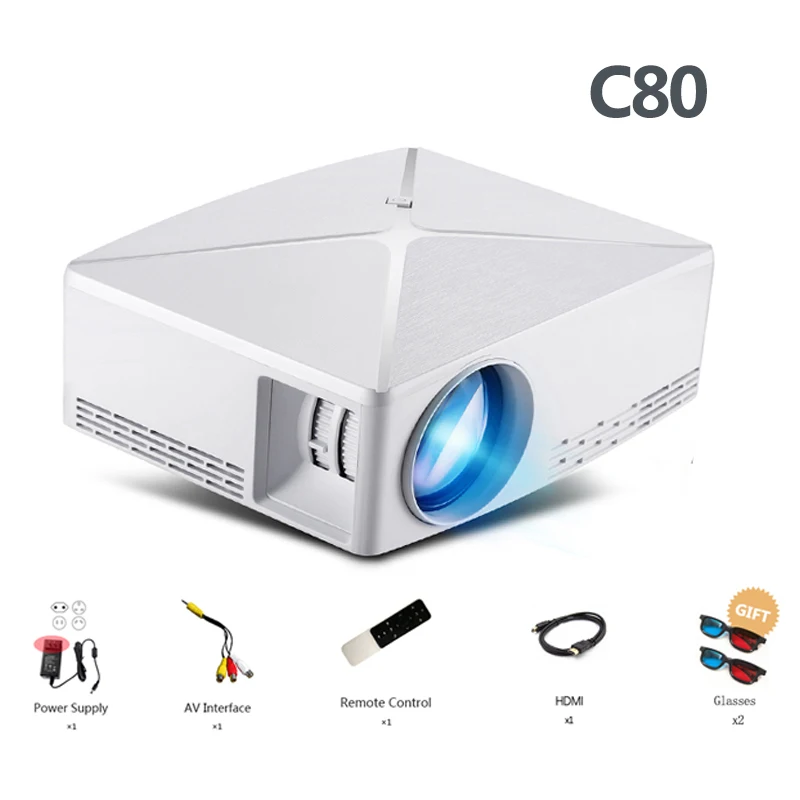 ALSTON HD MINI Projector C80/C80UP, 1280x720 Resolution, Android WIFI Proyector, LED Portable HD Beamer for Home Cinema 