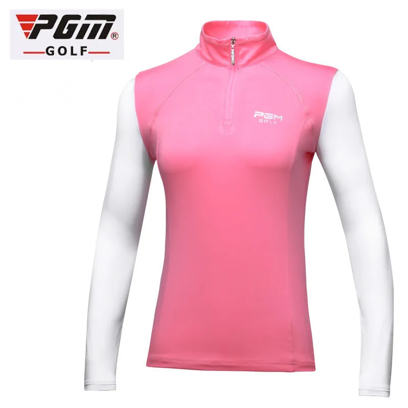 

PGM Autumn women long sleeved Sunscreen Golf T-Shirt Lady Golf Sports Ice silk sleeve Half Zipped breathable Elasticity shirt