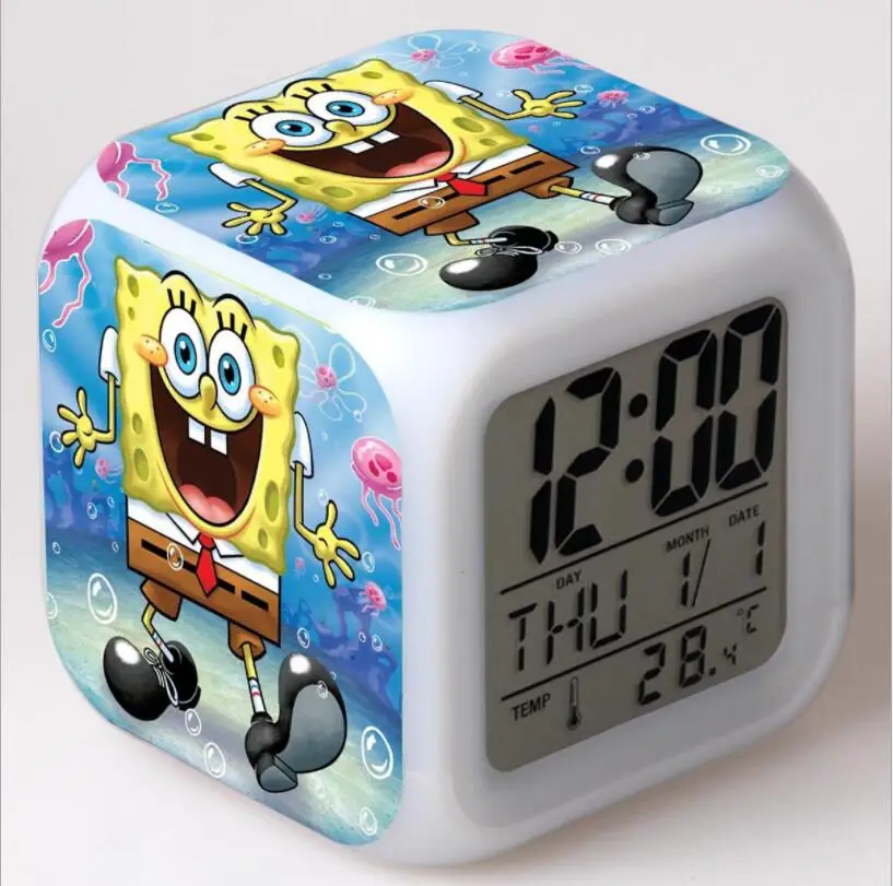 

Spongebob Action Figures LED 7 Colors Change Touch Light Alarm Desk Watch Boys Girls Toys #3845