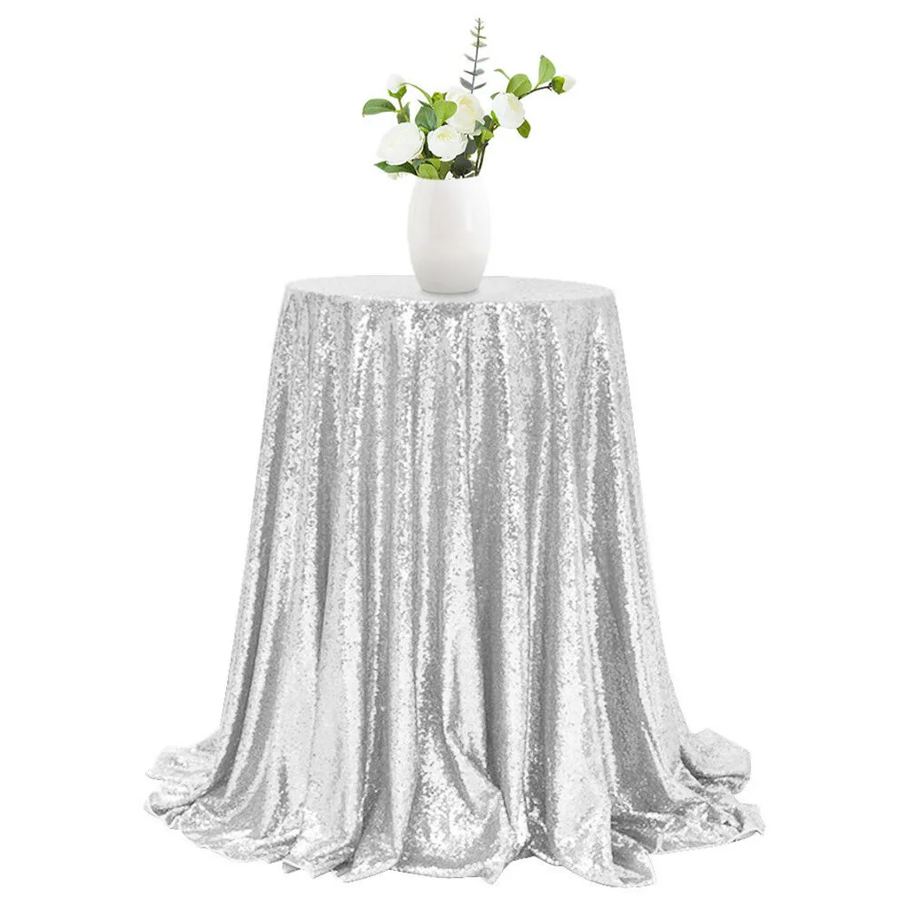 

2019 Silver Sparkle Round Sequin Tablecloth Table Cover For Wedding Party Event Banquet Home Table Cover Decoration Cover 7.19