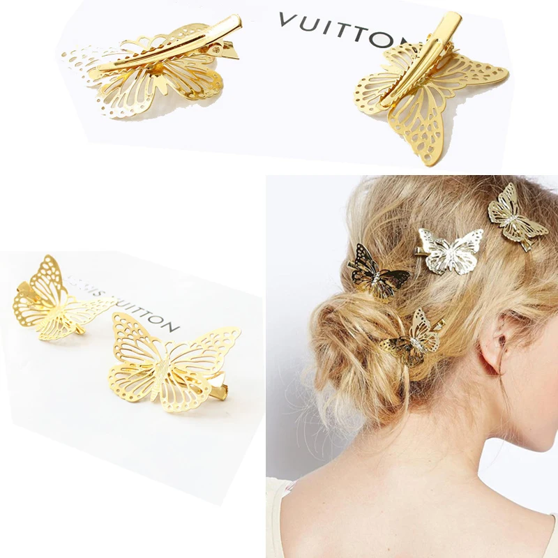 

1 Pair 2PCS Hot Fashion Women Vintage Hair Clips Hollow Out Metal Girls Wedding Party Barrette Hairgrips Fine Hair Accessories