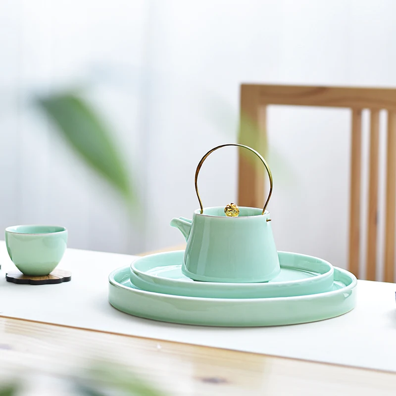 Краткое керамическое фарфоровое одноцветное цветное чайное поднос для офиса, аксессуары для чайной церемонии, чайная чашка, держатель для чайника, тарелка для фруктов, круглые блюдца