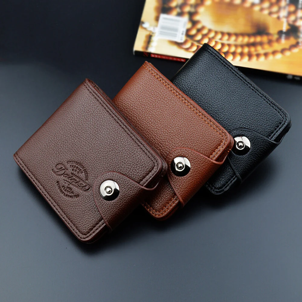 

Men's Short Wallet European and American Magnetic Buckle Multi-function Business Wallet Leather Snap Button Cash Card Holder