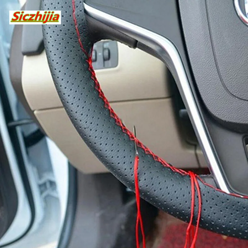 

36-40 cm steering cover DIY leather braided steering wheel cover with needle and thread for SEAT Ibiza Leon Toledo Arosa
