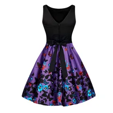 Womens Elegant Sleeveless Summer font b Dresses b font 2018 Black Floral Print Purple Cocktail font