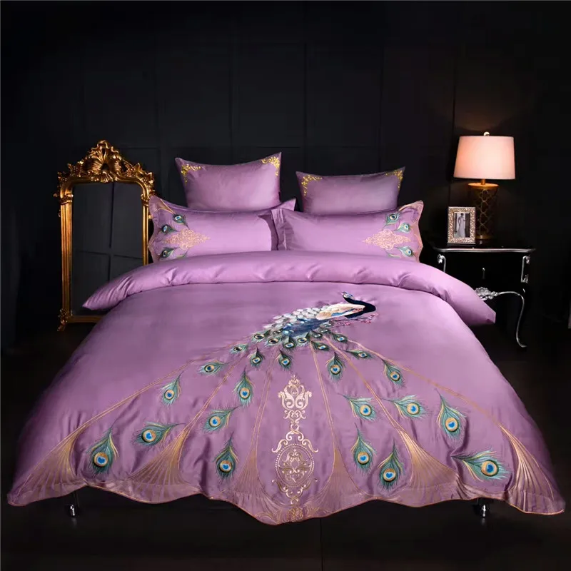 Egyptian Cotton Oriental Luxury Embroidery Peacock Bedding Set