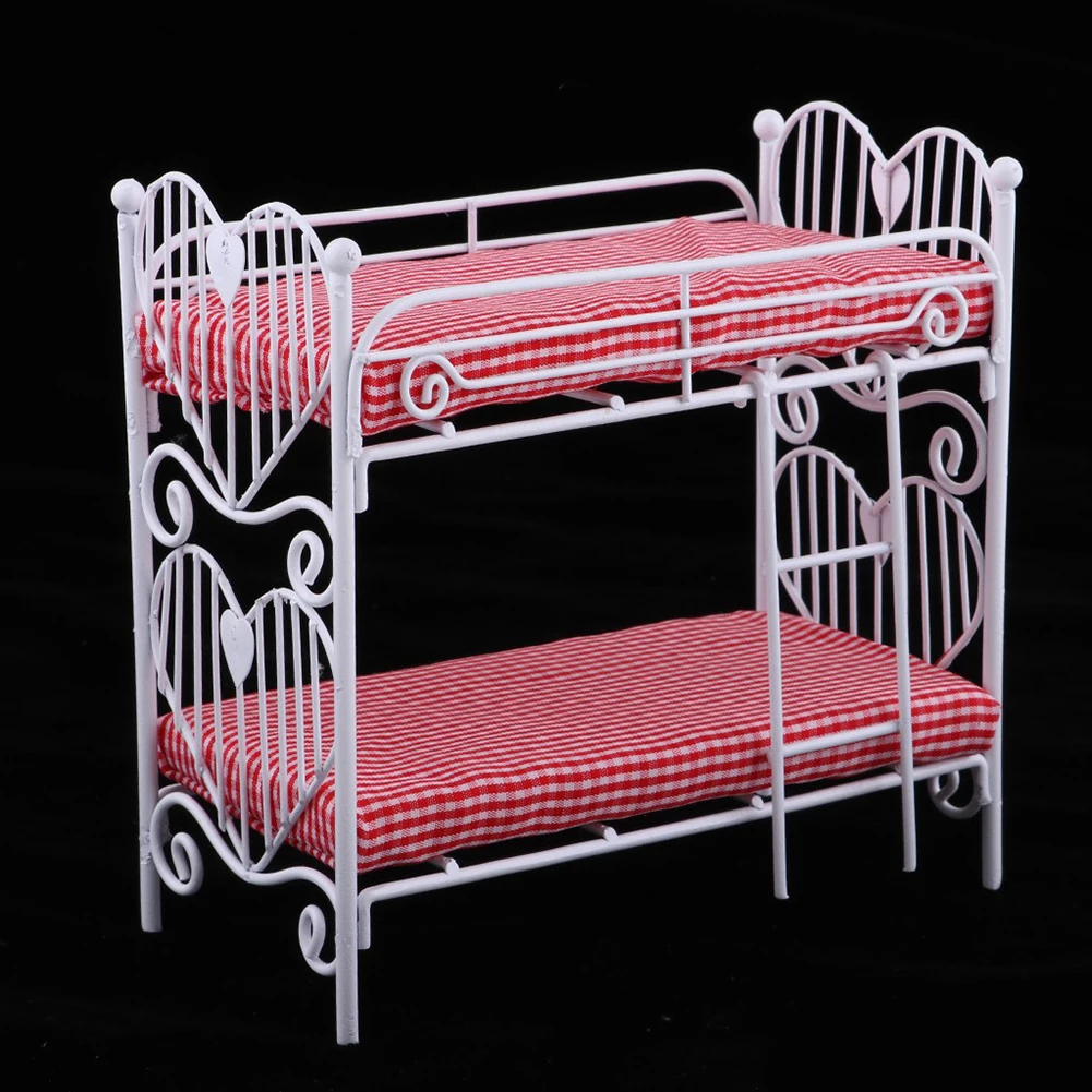Miniature 1/12 Scale Mini Bunk Bed Double Decker Model Dollhouse Accessories Toy Miniature 1/12 Scale Mini Bunk Bed Double Decker Model Dollhouse Accessories Toy