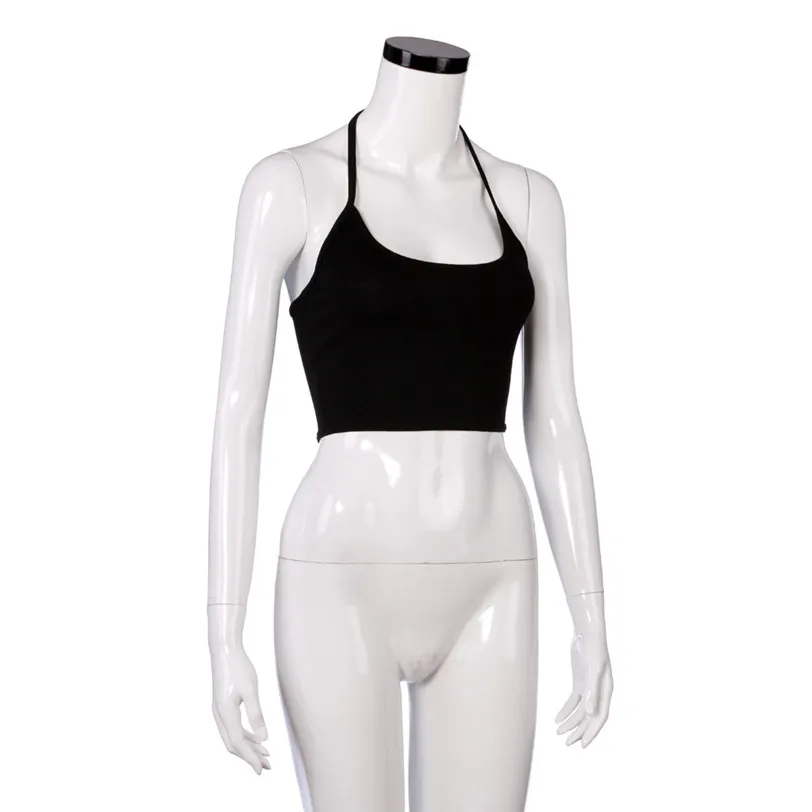 Sexy Halter Crop Top Female Camis Solid Bandage Tank Casual Vest Women's Tops Base Shirt Cropped Women's Blouse Wholesale noFB15 (1)