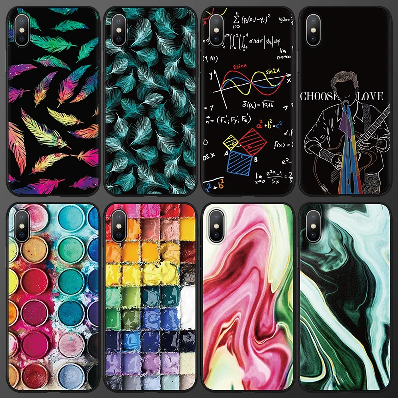 

Colorful Patterned Phone Cover For iPhone 7 Plus 8 6 6S Plus 5 5S SE Black Matte Case For iPhone XS Max XR X 9 10 Soft TPU Coque