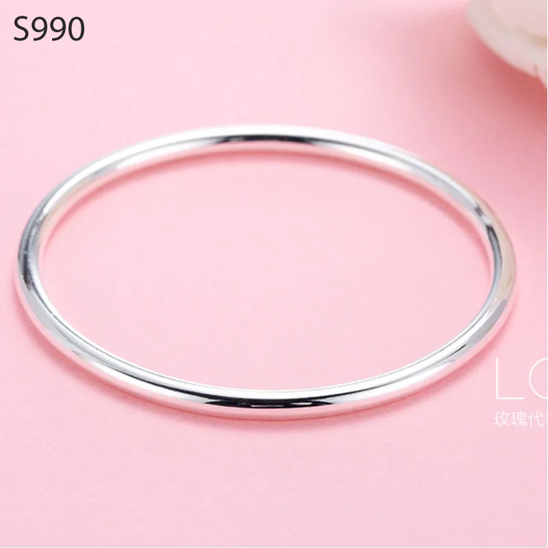 Настоящее чистое твердое S990 925 пробы серебряные браслеты для женщин ювелирные изделия Круглый обруч женский манжета браслет ручной браслет