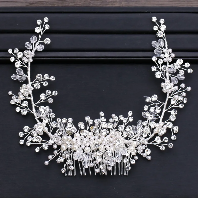 

Luxurious Rhinestone Pearl Hair Combs Bride Hair Accessories Wedding Crystal Hairbands Headbands Silver Crystal Bridal Hair Band