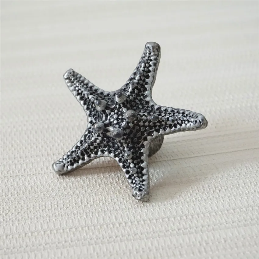 Морская звезда Черепаха Рыба комод ручка животное круглые ручки для ящиков ручка античный серебряный черный кухонный шкаф ручки двери - Цвет: Starfish