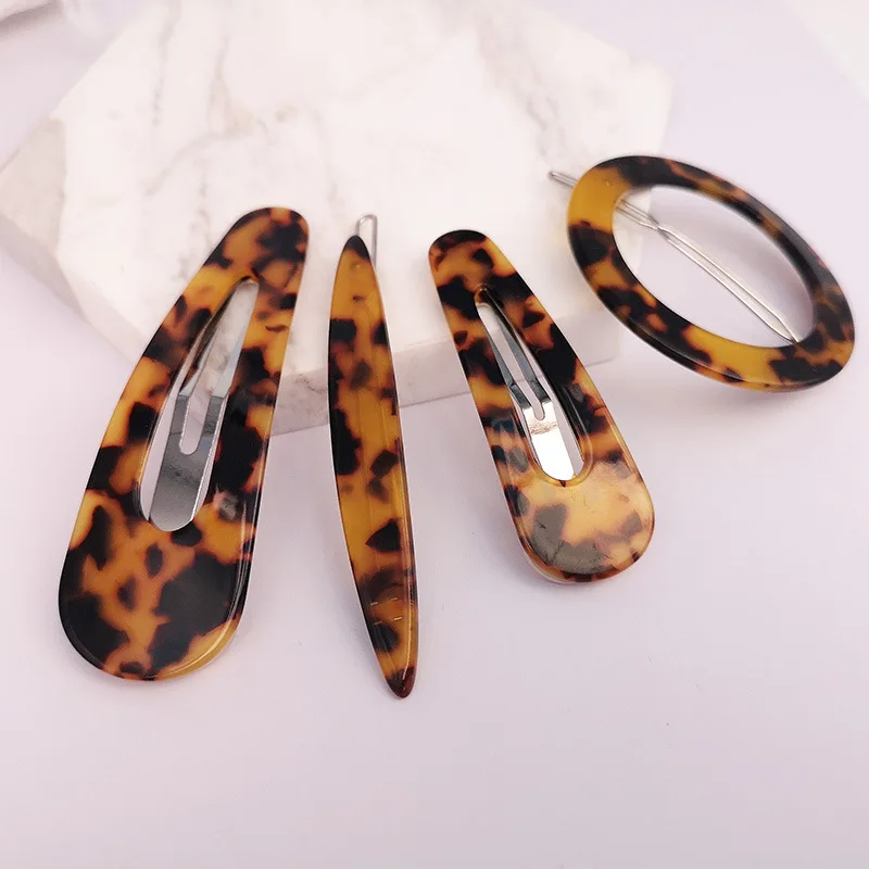 1PCS Japan Fashion Resin Acrylic Hairpins Geometric Round Triangle Leopard Print Hair Clips Hair Accessories for Women